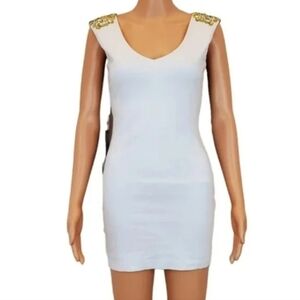 Bebe Sleeveless embellished shoulder open back mini Dress